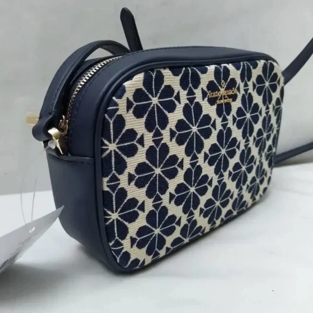 Kate Spade New York Spade Flower Jacquard Mini Camera Bag in blue multi navy